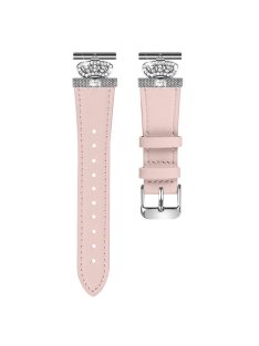   For Garmin Forerunner 245 / 245 Music Silver Buckle Cowhide Band Crown Design Wrist Strap - Pink