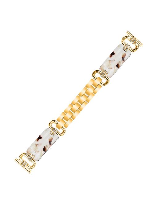 For Garmin Forerunner 245 Music / Forerunner 245 Watch Band Resin+Rhinestone Strap - Gold+White