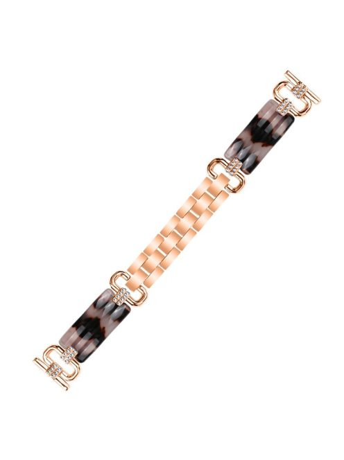 For Garmin Forerunner 245 Music / Forerunner 245 Watch Band Resin+Rhinestone Strap - Rose Gold+Black