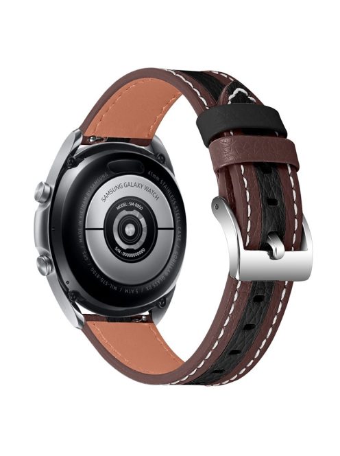 For Garmin Forerunner 245/Forerunner 245 Music Fashionable Color Splicing Watch Strap Adjustable Cowhide Leather Band (20mm) - Brown/Black