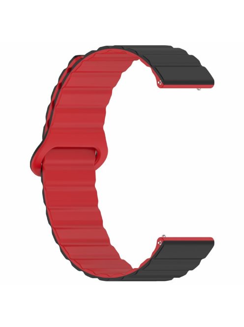 For Garmin Forerunner 255S Magnetic Silicone Band Universal 18mm Adjustable Watch Strap - Black+Red