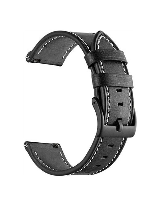 For Garmin Forerunner 265 / 255 22mm Stitching Watch Strap Genuine Cow Leather Watchband - Black