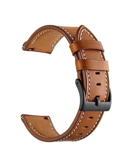 For Garmin Forerunner 265 / 255 22mm Stitching Watch Strap Genuine Cow Leather Watchband - Brown