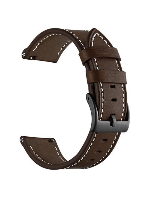 For Garmin Forerunner 265 / 255 22mm Stitching Watch Strap Genuine Cow Leather Watchband - Coffee