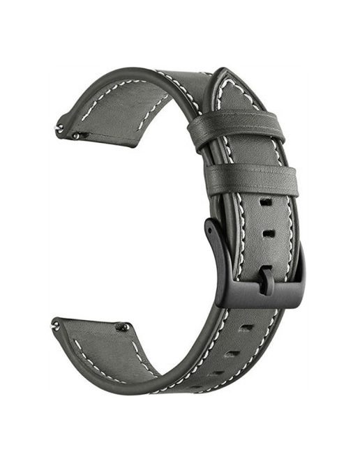 For Garmin Forerunner 265 / 255 22mm Stitching Watch Strap Genuine Cow Leather Watchband - Grey