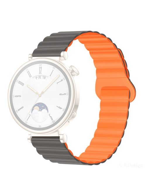 For Garmin Forerunner 265S / 255S / Venu 2S Silicone Watch Band 18mm Magnetic Wrist Strap - Grey / Orange