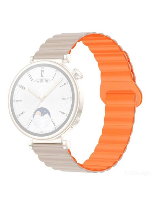 For Garmin Forerunner 265S / 255S / Venu 2S Silicone Watch Band 18mm Magnetic Wrist Strap - Starlight / Orange