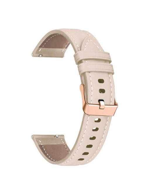 For Garmin Forerunner 265S / 255S / Venu 2S Watch Band 18mm Genuine Cow Leather Wrist Strap, Rose Gold Buckle - Apricot