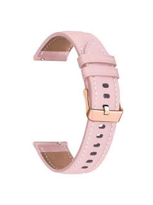 For Garmin Forerunner 265S / 255S / Venu 2S Watch Band 18mm Genuine Cow Leather Wrist Strap, Rose Gold Buckle - Pink