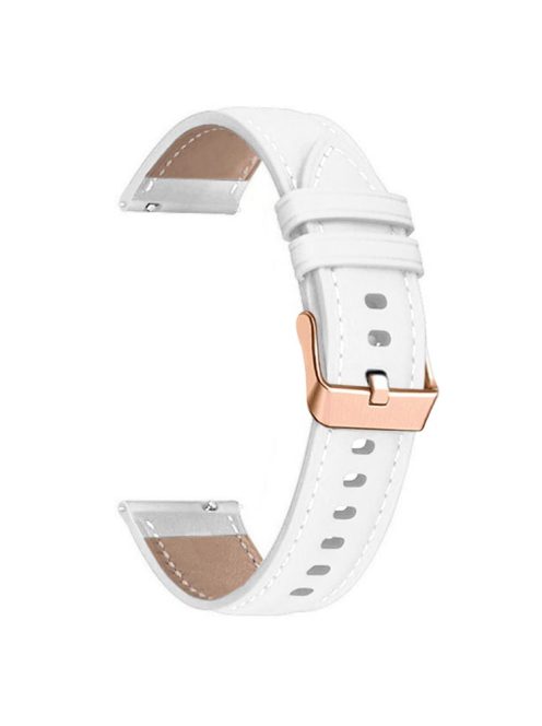 For Garmin Forerunner 265S / 255S / Venu 2S Watch Band 18mm Genuine Cow Leather Wrist Strap, Rose Gold Buckle - White