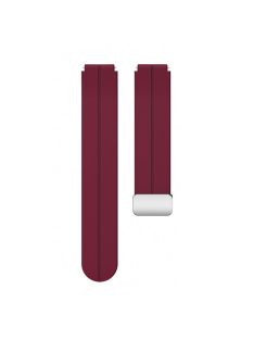   For Garmin Forerunner 265S / 255S / Venu 2S Watch Strap 18mm Silicone Watchband with Magnetic Folding Silver Buckle - Wine Red