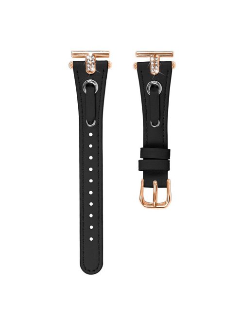 For Garmin Forerunner 645  /  645 Music Genuine Cow Leather Watchband Strap (Rose Gold Connector) - Black