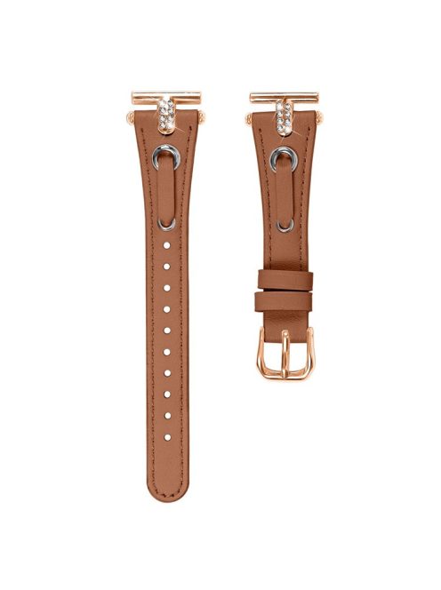 For Garmin Forerunner 645  /  645 Music Genuine Cow Leather Watchband Strap (Rose Gold Connector) - Brown