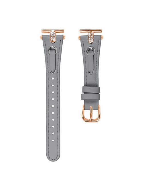 For Garmin Forerunner 645  /  645 Music Genuine Cow Leather Watchband Strap (Rose Gold Connector) - Grey