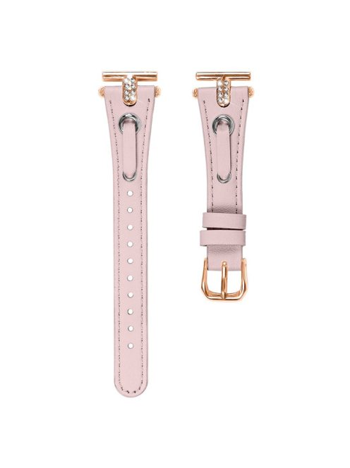 For Garmin Forerunner 645  /  645 Music Genuine Cow Leather Watchband Strap (Rose Gold Connector) - Pink