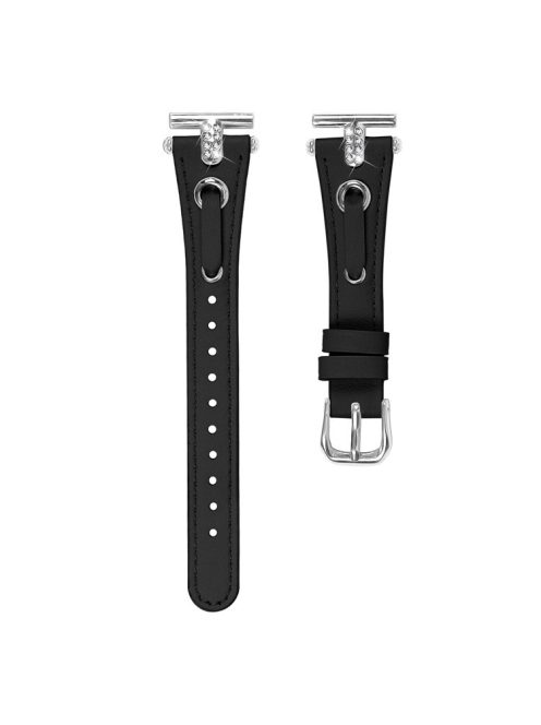 For Garmin Forerunner 645  /  645 Music Watchband Genuine Cow Leather Wrist Strap (Silver Connector) - Black