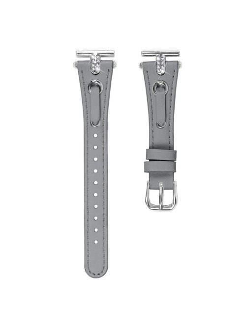 For Garmin Forerunner 645  /  645 Music Watchband Genuine Cow Leather Wrist Strap (Silver Connector) - Grey