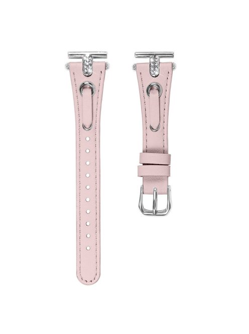 For Garmin Forerunner 645  /  645 Music Watchband Genuine Cow Leather Wrist Strap (Silver Connector) - Pink