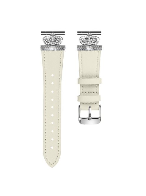 For Garmin Forerunner 645 / 645 Music Cowhide Band with Silver Buckle Rhinestone Decor Replace Strap - Apricot