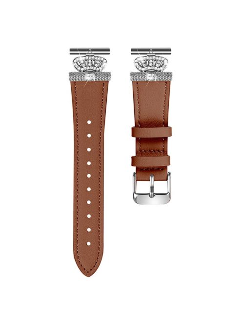 For Garmin Forerunner 645 / 645 Music Cowhide Band with Silver Buckle Rhinestone Decor Replace Strap - Brown