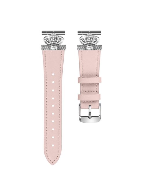 For Garmin Forerunner 645 / 645 Music Cowhide Band with Silver Buckle Rhinestone Decor Replace Strap - Pink