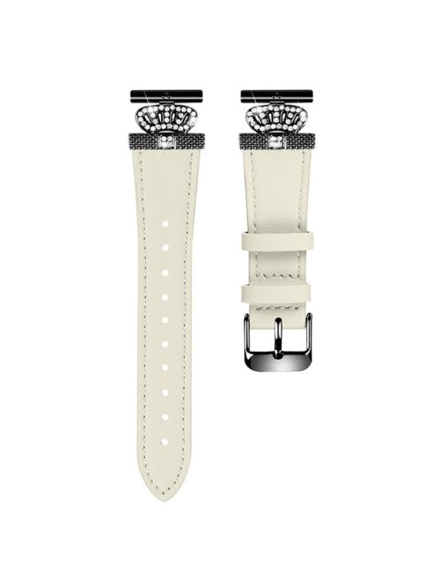 For Garmin Forerunner 645 / 645 Music Cowhide Strap with Black Buckle Rhinestone Decor Wrist Band - Apricot