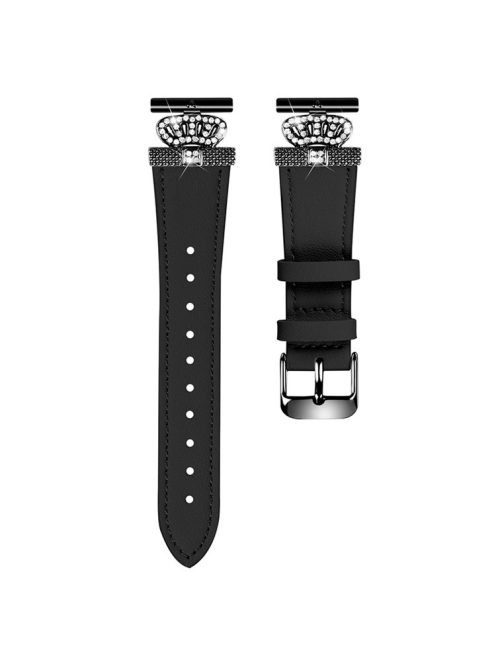 For Garmin Forerunner 645 / 645 Music Cowhide Strap with Black Buckle Rhinestone Decor Wrist Band - Black