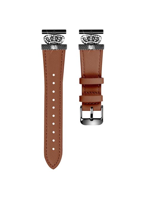 For Garmin Forerunner 645 / 645 Music Cowhide Strap with Black Buckle Rhinestone Decor Wrist Band - Brown