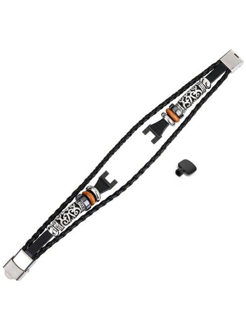 For Garmin Lily Ethnic Band Bracelet Leather+Metal Wrist Strap with Tool - Black