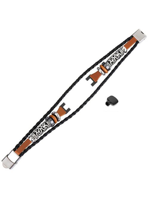 For Garmin Lily Ethnic Band Bracelet Leather+Metal Wrist Strap with Tool - Brown