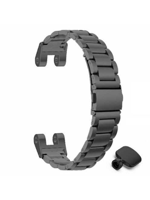 For Garmin Lily Watch Band Three Bead Solid Stainless Steel Replacement Strap - Black