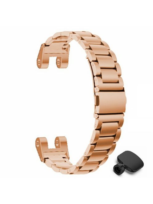 For Garmin Lily Watch Band Three Bead Solid Stainless Steel Replacement Strap - Rose Gold