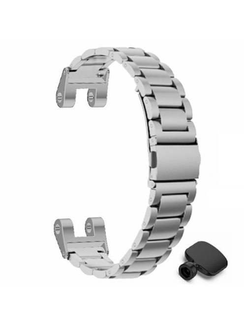 For Garmin Lily Watch Band Three Bead Solid Stainless Steel Replacement Strap - Silver