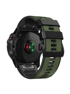   For Garmin Tactix 7 Pro / Fenix 7X / Fenix 6X Pro Silicone Wrist Strap Replacement Dual Color Smart Watch Band 26mm - Army Green / Black