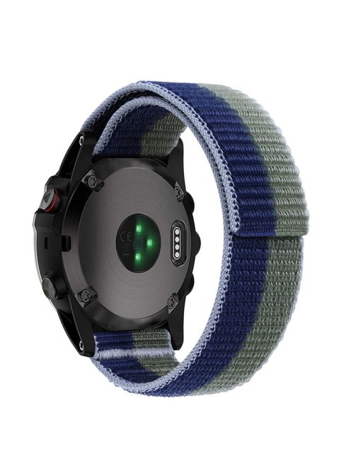 For Garmin Tactix 7 Pro / Fenix 7X / Fenix 6X Pro Stitching Watch Strap 26mm Adjustable Loop Nylon Wrist Band - Green+Blue