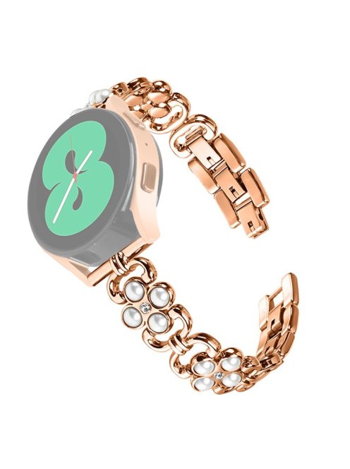 For Garmin Venu / Forerunner 55 Stainless Steel Strap Pearl Four Leaf Clover Watch Band for Women - Rose Gold