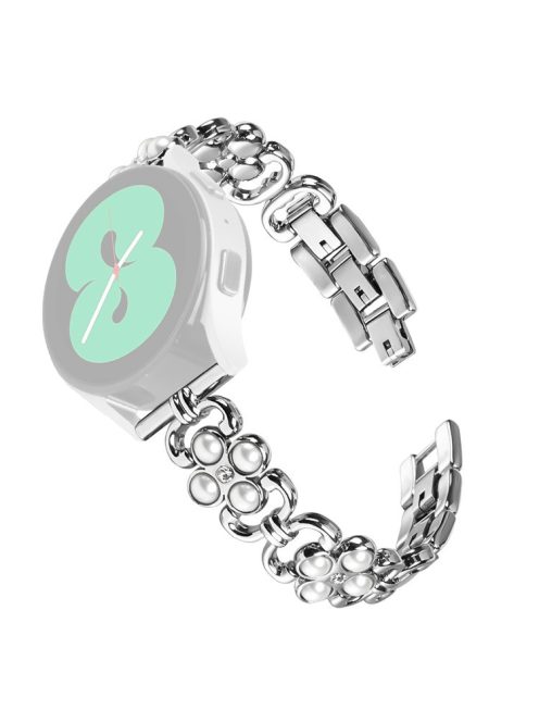 For Garmin Venu / Forerunner 55 Stainless Steel Strap Pearl Four Leaf Clover Watch Band for Women - Silver