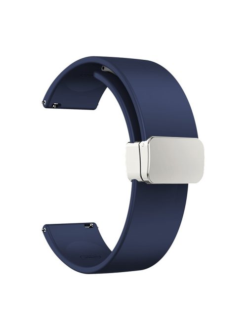 For Garmin Venu / Venu Sq / Venu Sq 2 / Venu 2 Plus Silicone Watch Strap 20mm Wristband with Magnetic Folding Silver Buckle - Midnight Blue