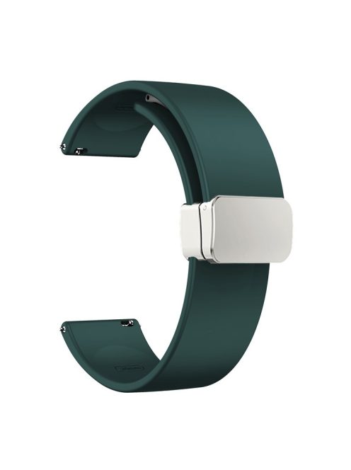 For Garmin Venu / Venu Sq / Venu Sq 2 / Venu 2 Plus Silicone Watch Strap 20mm Wristband with Magnetic Folding Silver Buckle - Midnight Green