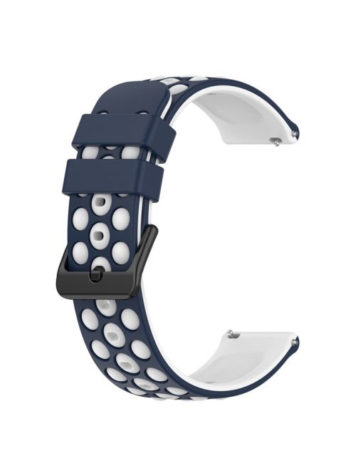 For Garmin Venu 2 Plus / Venu Sq 2 Universal 20mm Soft Silicone Watch Band Big Hole Design Double Color Watch Strap - Midnight Blue / White