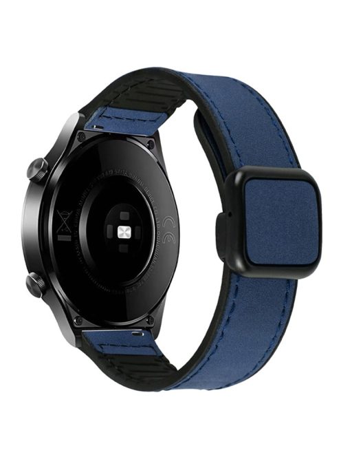 For Garmin Venu 3 / Venu 2 / Vivoactive 4 22mm Watch Band Magnetic Folding Buckle Leather+Silicone Strap - Dark Blue