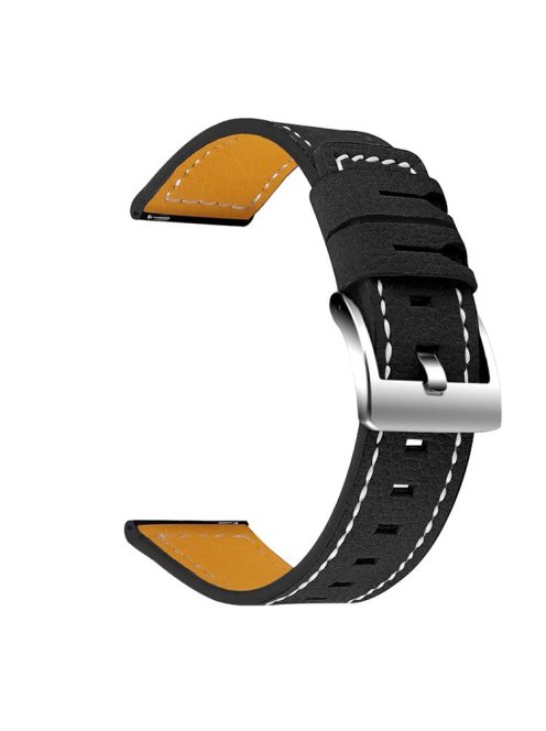 For Garmin Vivoactive 3/Vivoactive 3 Music/Venu 20mm Watch Strap Cowhide Leather Wrist Band Replacement Watchband - Black