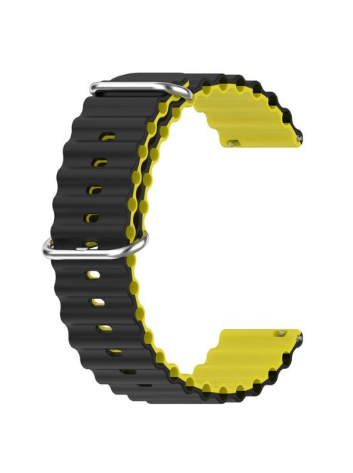 For Garmin Vivoactive 4  /  Garmin Venu 2 Universal 22mm Silicone Watch Strap Wavy Design Double Color Watchband - Black / Yellow