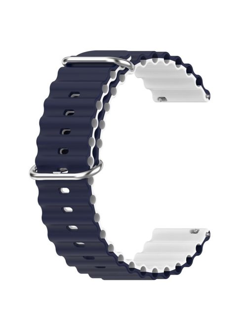 For Garmin Vivoactive 4  /  Garmin Venu 2 Universal 22mm Silicone Watch Strap Wavy Design Double Color Watchband - Midnight Blue / White