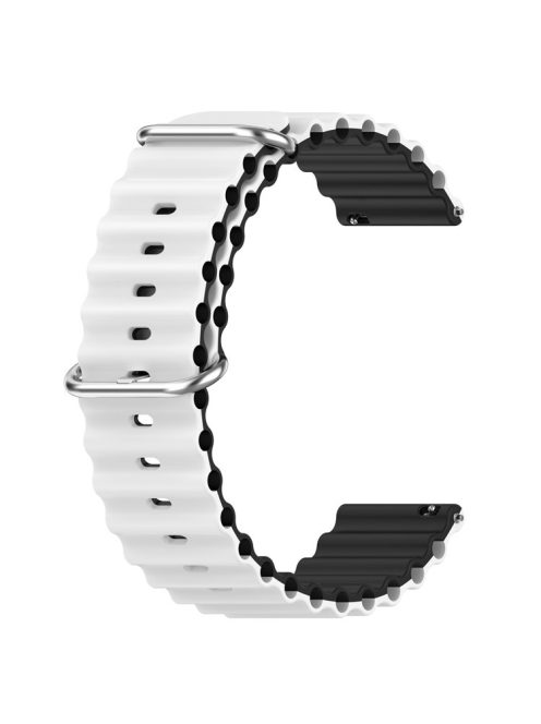 For Garmin Vivoactive 4  /  Garmin Venu 2 Universal 22mm Silicone Watch Strap Wavy Design Double Color Watchband - White / Black