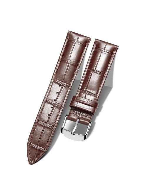 For Garmin Vivoactive 4 22mm Crocodile Texture Fashion Cowhide Leather Adjustable Wrist Strap Replacement Watch Band - Brown