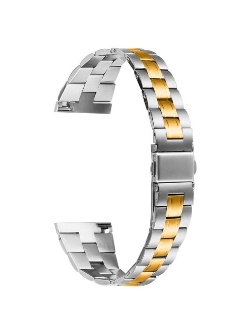 For Garmin Vivoactive 4 Fashion Stainless Steel Wrist Band Ultra-Thin Smartwatch Strap - Silver+Gold