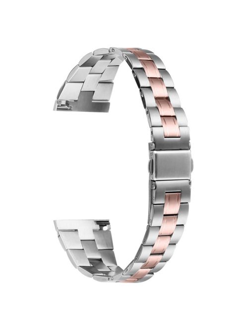 For Garmin Vivoactive 4 Fashion Stainless Steel Wrist Band Ultra-Thin Smartwatch Strap - Silver+Pink Gold