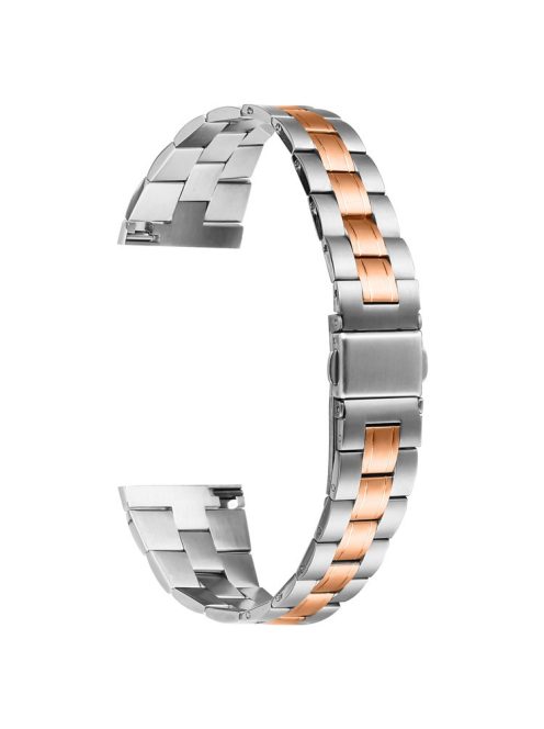 For Garmin Vivoactive 4 Fashion Stainless Steel Wrist Band Ultra-Thin Smartwatch Strap - Silver+Rose Gold