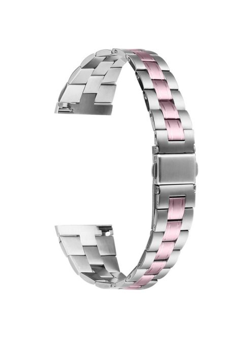 For Garmin Vivoactive 4 Fashion Stainless Steel Wrist Band Ultra-Thin Smartwatch Strap - Silver+Rose Pink